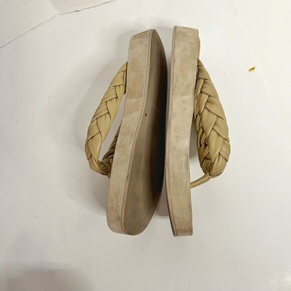 Vince Nita Braided Leather Square Toe Platform Fit Flop Thong Strap Sandals - Picture 5 of 12